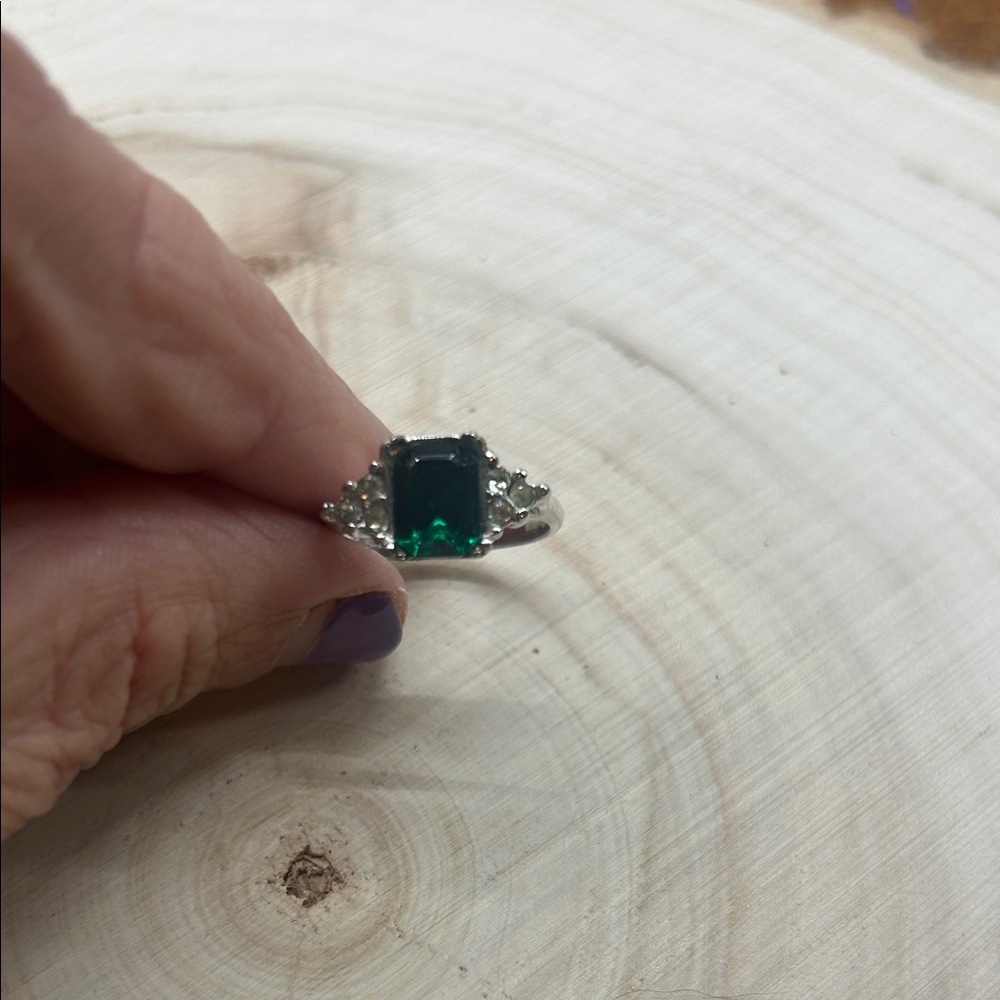 Silver Ring with Green Gemstone
